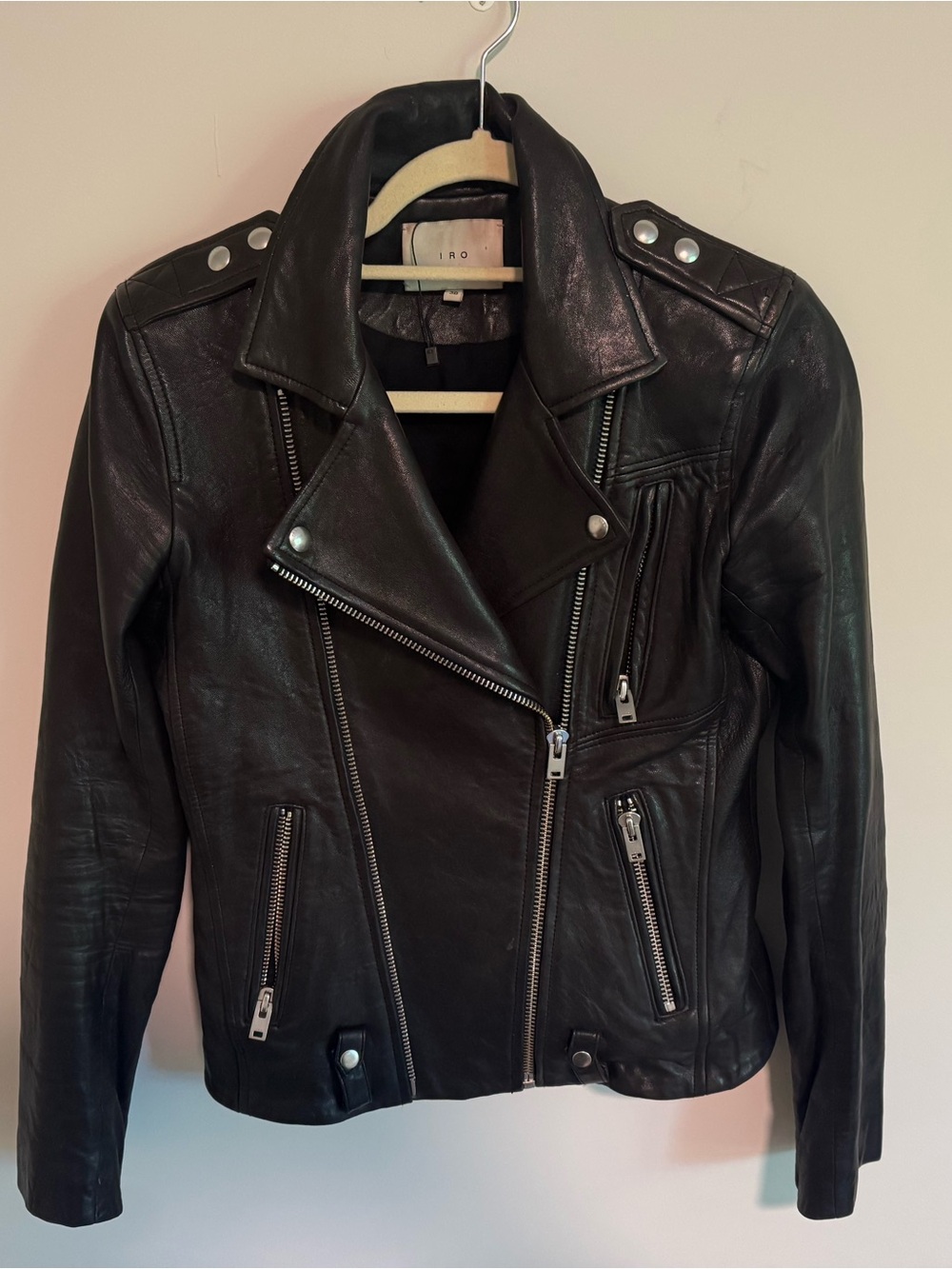 IRO Black Leather Asymmetrical Moto Jacket